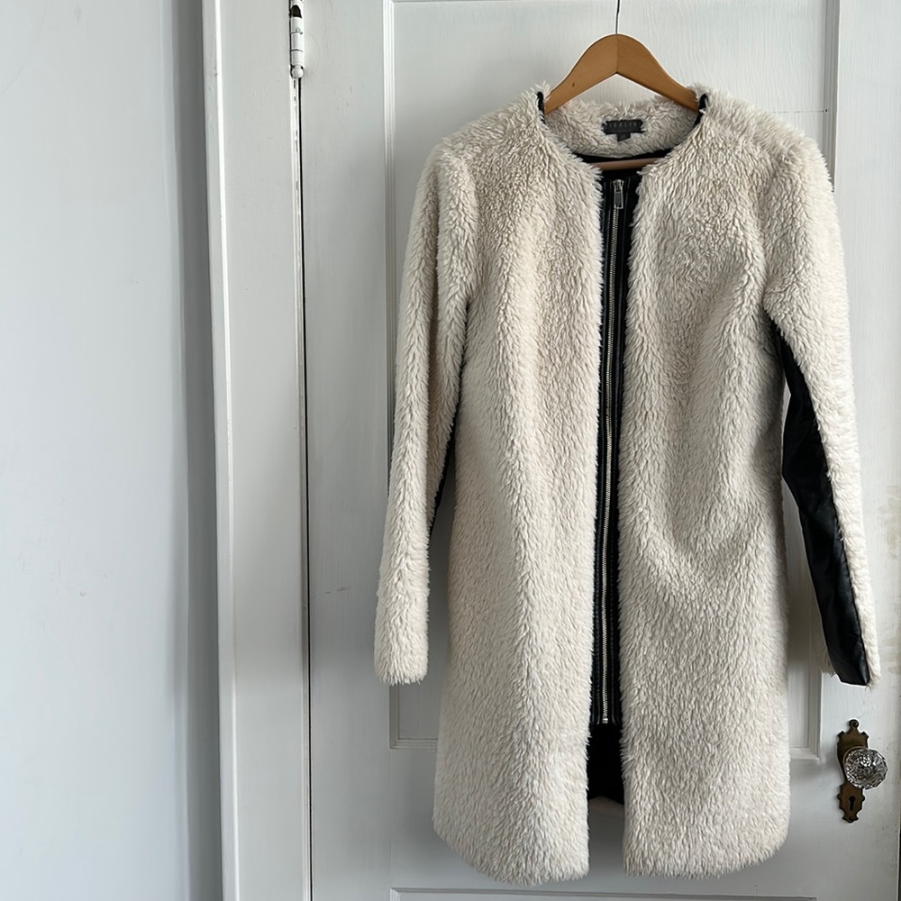 Sherpa Coat with Vegan Leather Accents